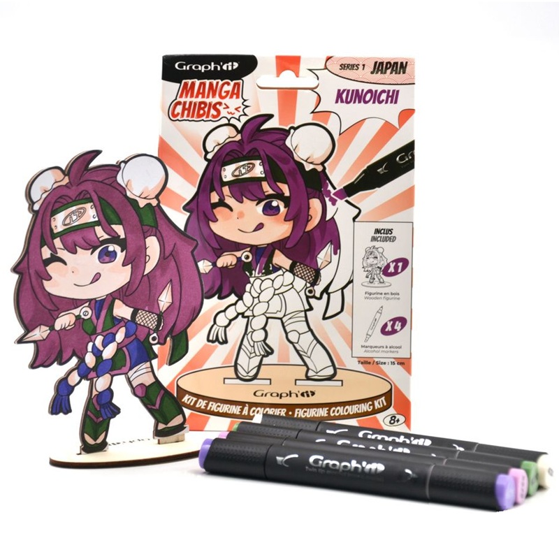 Dřevěná figurka GRAPH'IT k vymalování + 4 fixy, MANGA KUNOICHI