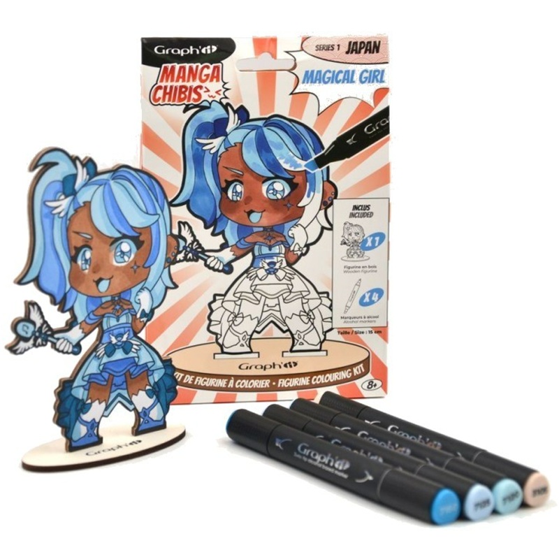 Dřevěná figurka GRAPH'IT k vymalování + 4 fixy, MANGA MAGICAL GIRL