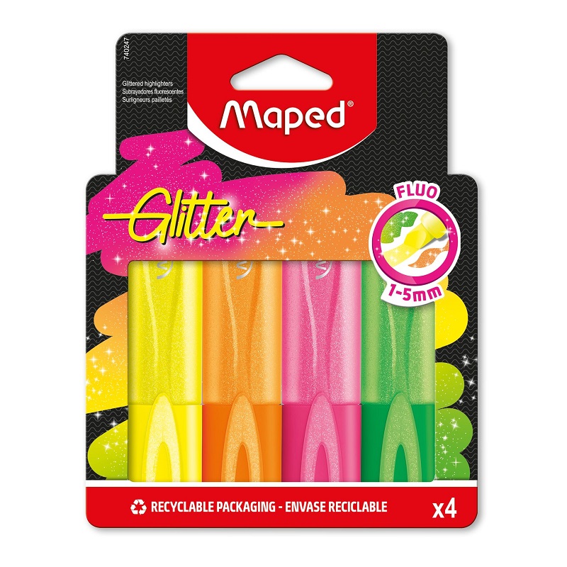 Zvýrazňovač MAPED Fluo Peps třpytivý, 4ks Neon