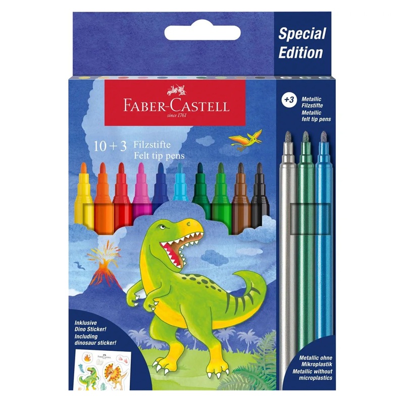 FABER-CASTELL dětské fixy Dinosaurus, set 10ks + 3ks metalické