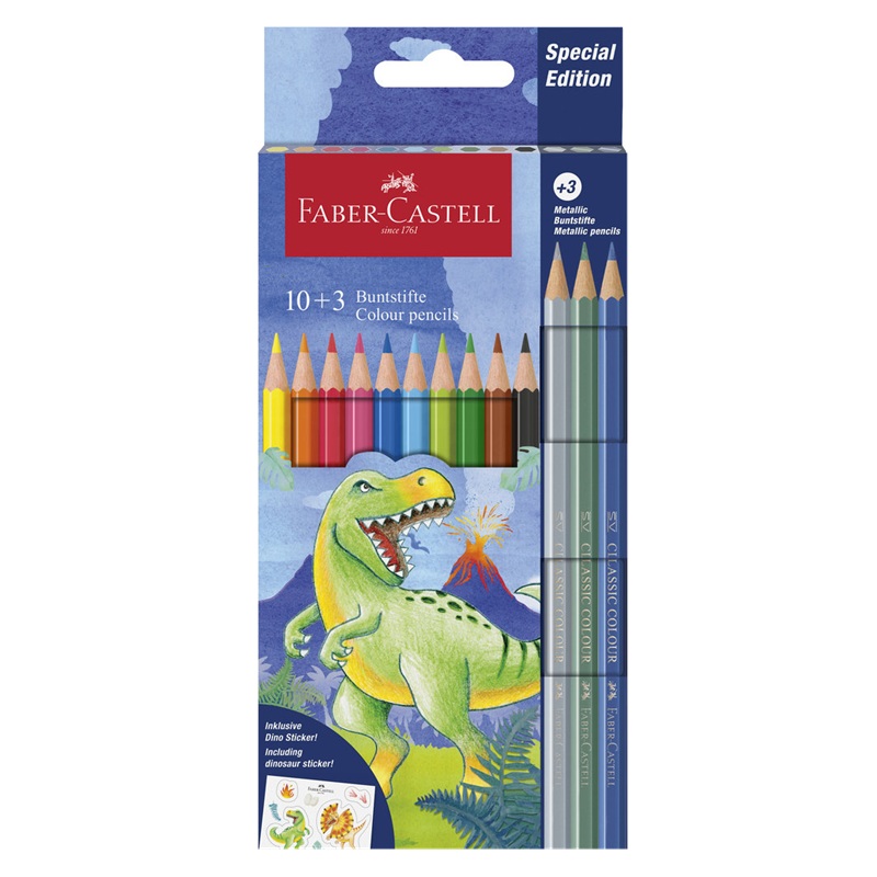 Školní pastelky FABER-CASTELL Dinosaurus, 10ks + 3ks metalické