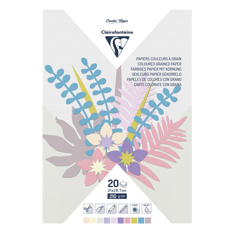 Barevné papíry CLAIREFONTAINE Creative Pastel, A4, 210g, 20 listů
