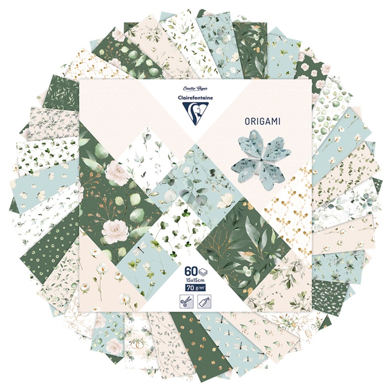 Barevné papíry CLAIREFONTAINE Origami Romantic, 15x15cm, 70g, 60 listů
