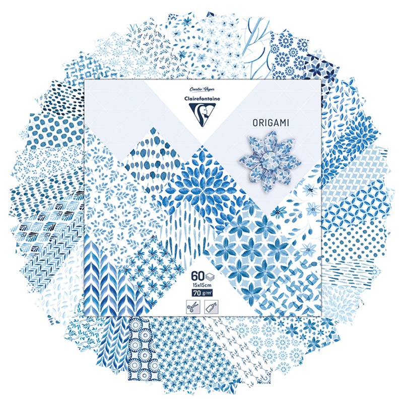 Barevné papíry CLAIREFONTAINE Origami Shibory, 15x15cm, 70g, 60 listů