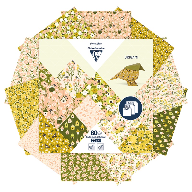 Barevné papíry CLAIREFONTAINE Origami Jaro, mix velikostí, 70g, 60 listů