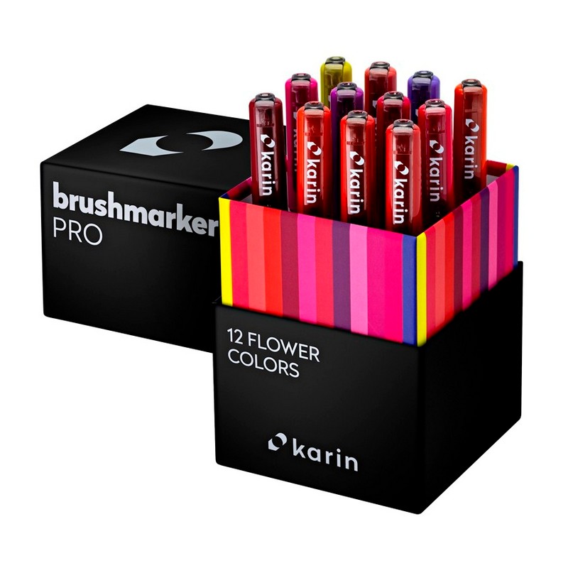 Akvarelové fixy KARIN BrushMarker PRO, 12ks Flower Colours