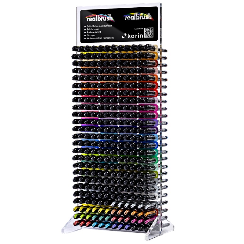 Akrylové fixy KARIN RealBrush Pigment a Metallic, 300ks ve stojanu