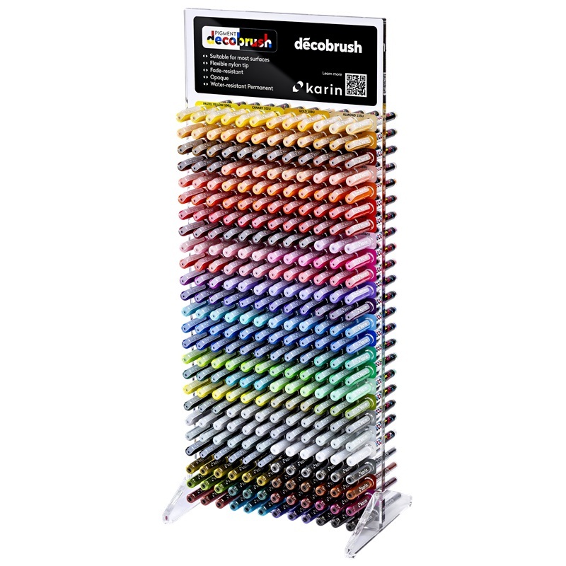 Akrylové fixy KARIN DecoBrush Pigment a Metallic, 300ks ve stojanu