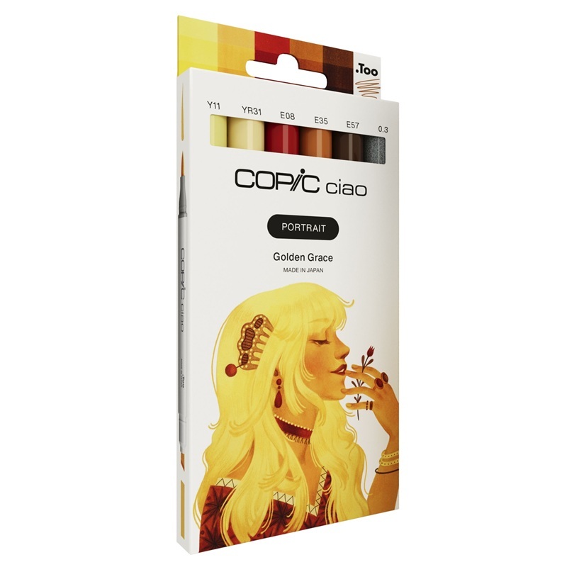 Lihové fixy COPIC Ciao oboustranné Brush & Chisel 5+1ks, Portrait Golden Grace