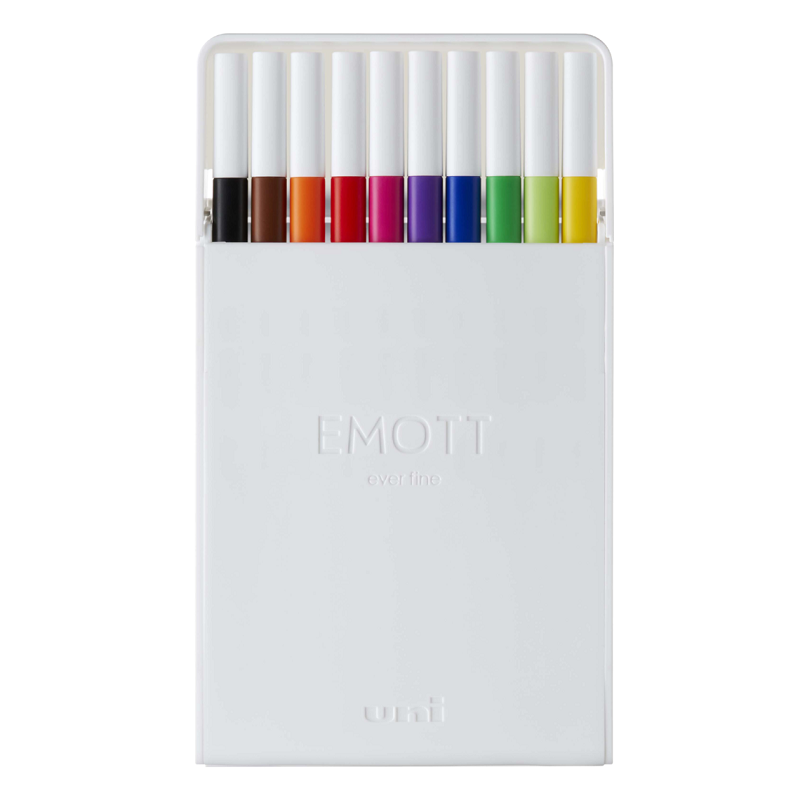 UNI EMOTT fine liner 0,4mm, 10ks Basic ve stojánku