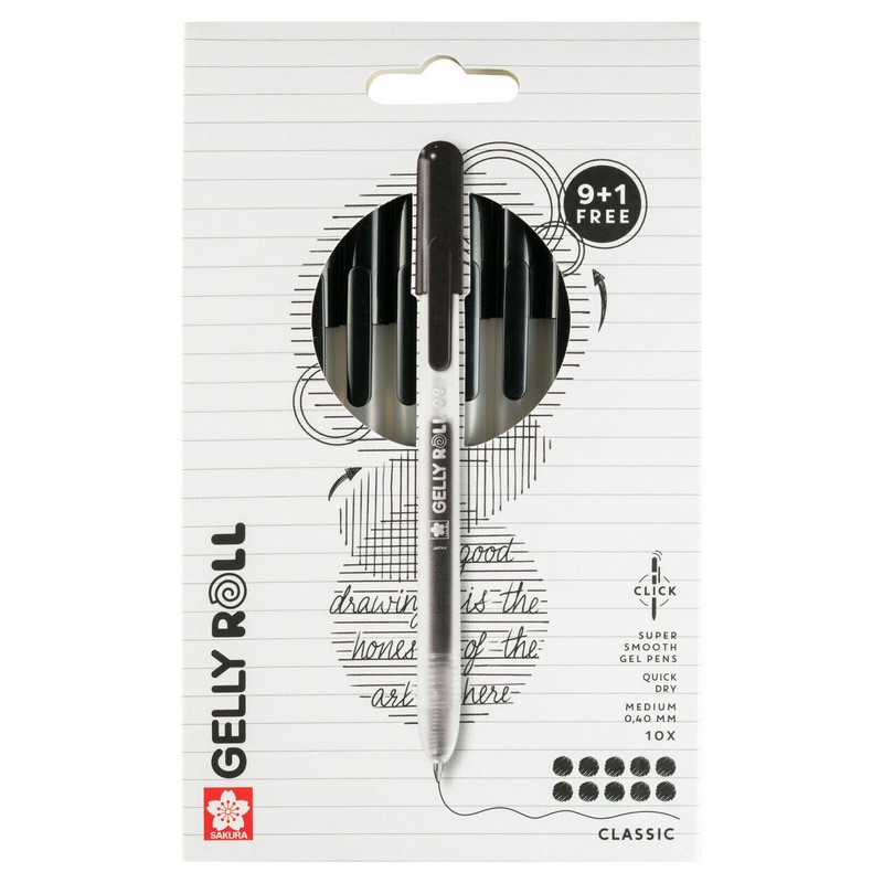 Gelové popisovače SAKURA Gelly Roll BASIC Clicker 0,4mm, 10ks černé