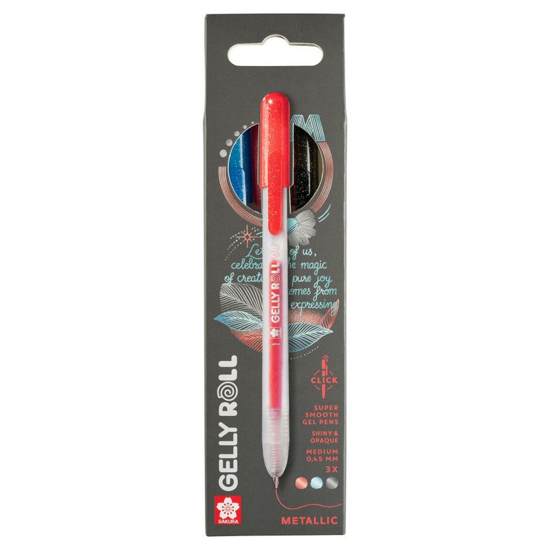 Gelové popisovače SAKURA Gelly Roll METALLIC Clicker 0,4mm, 3ks Basic