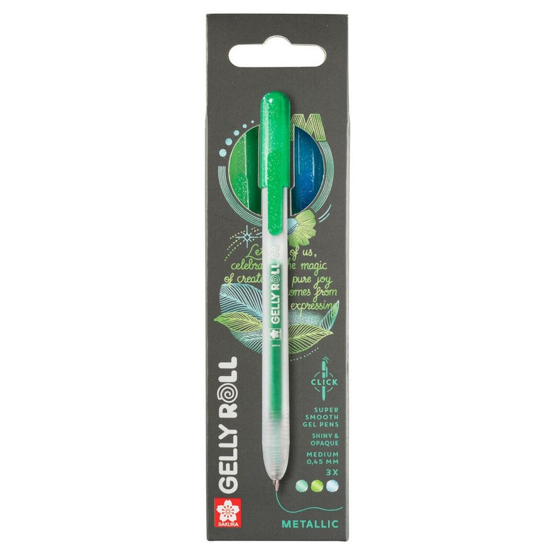 Gelové popisovače SAKURA Gelly Roll METALLIC Clicker 0,4mm, 3ks Green & Blue