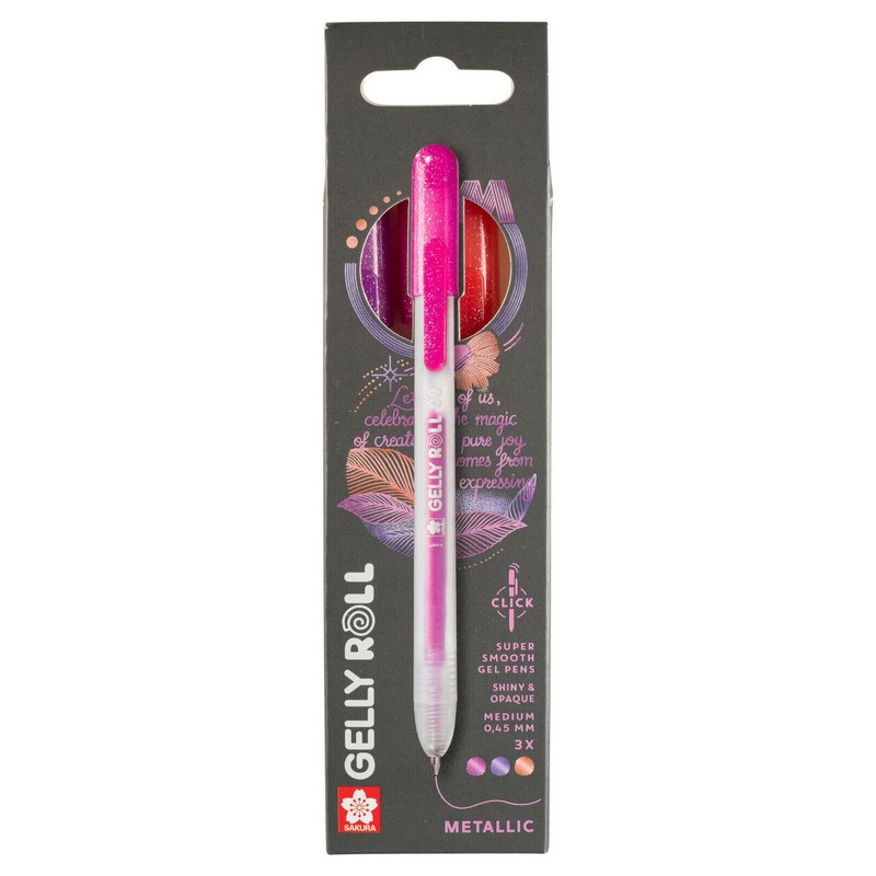 Gelové popisovače SAKURA Gelly Roll METALLIC Clicker 0,4mm, 3ks Pink & Red