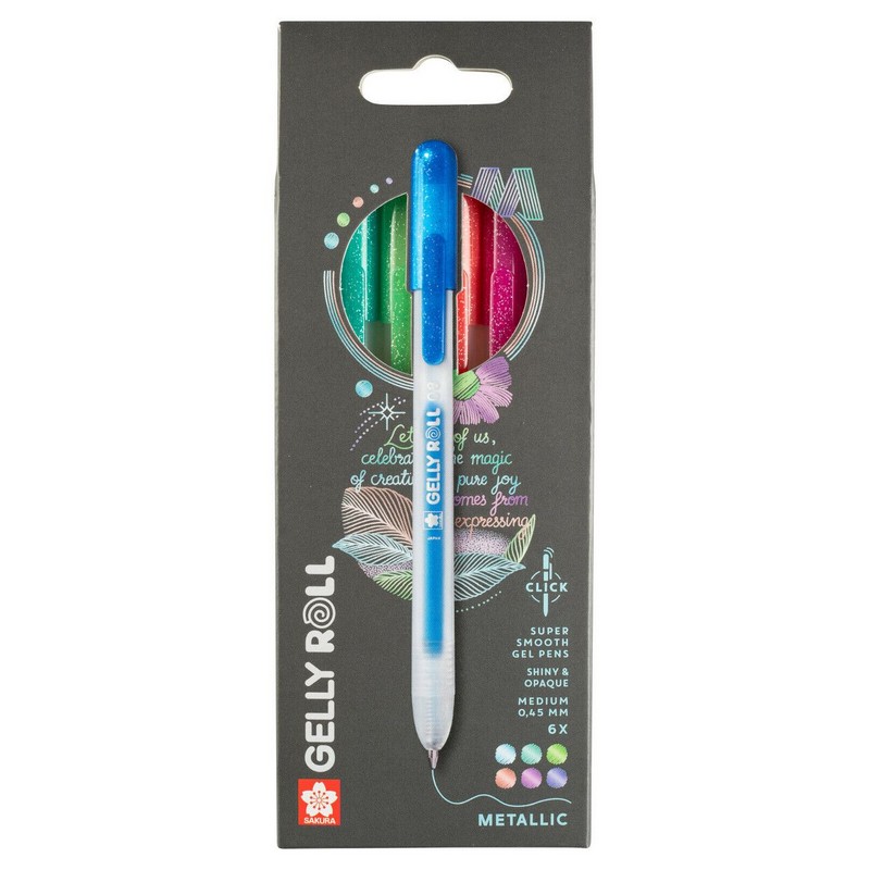 Gelové popisovače SAKURA Gelly Roll METALLIC Clicker 0,4mm, 6ks