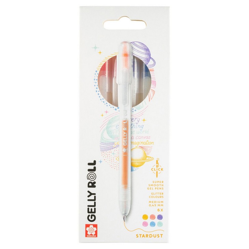 Gelové popisovače SAKURA Gelly Roll STARDUST Clicker 0,4mm, 6ks