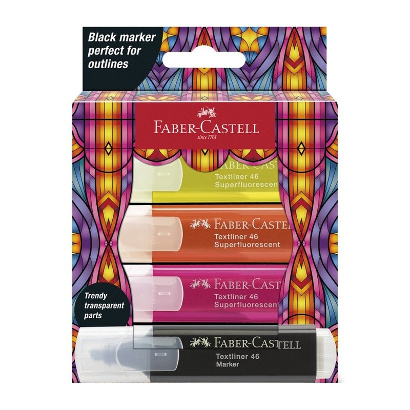 FABER-CASTELL zvýrazňovač Textliner 1546, set 4ks GLASSY Superfluo