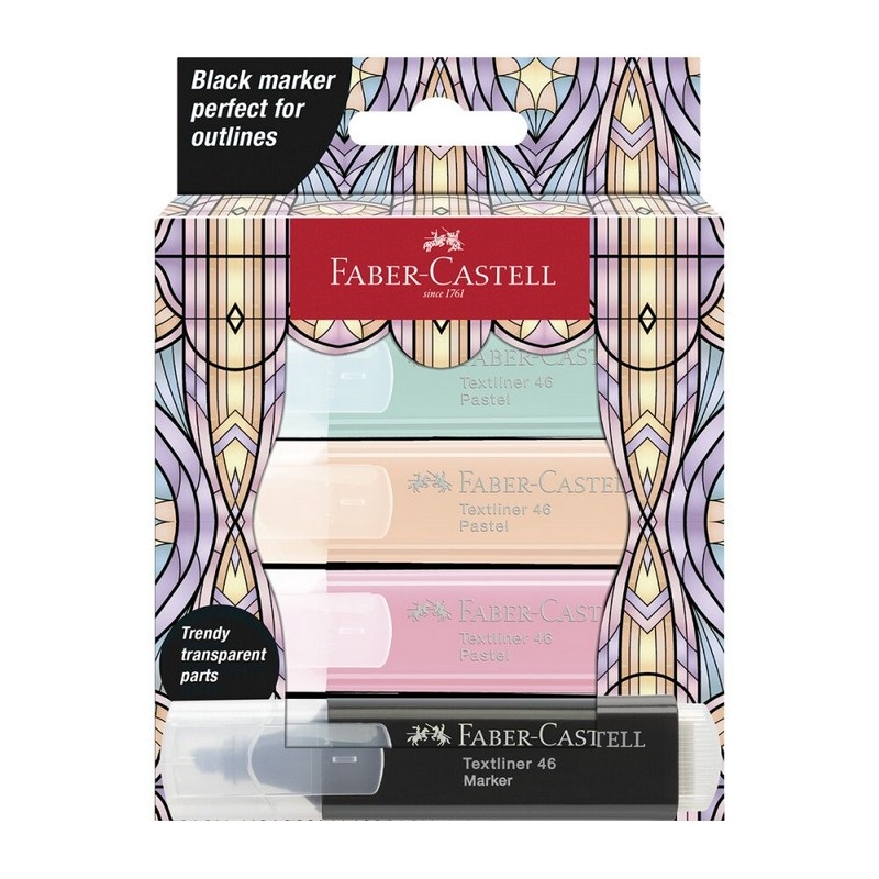 FABER-CASTELL zvýrazňovač Textliner 1546, set 4ks GLASSY Pastel