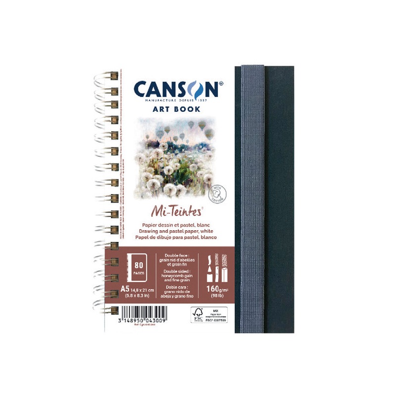 Skicář CANSON Mi-Teintes White ART BOOK A5, 40 listů 160g