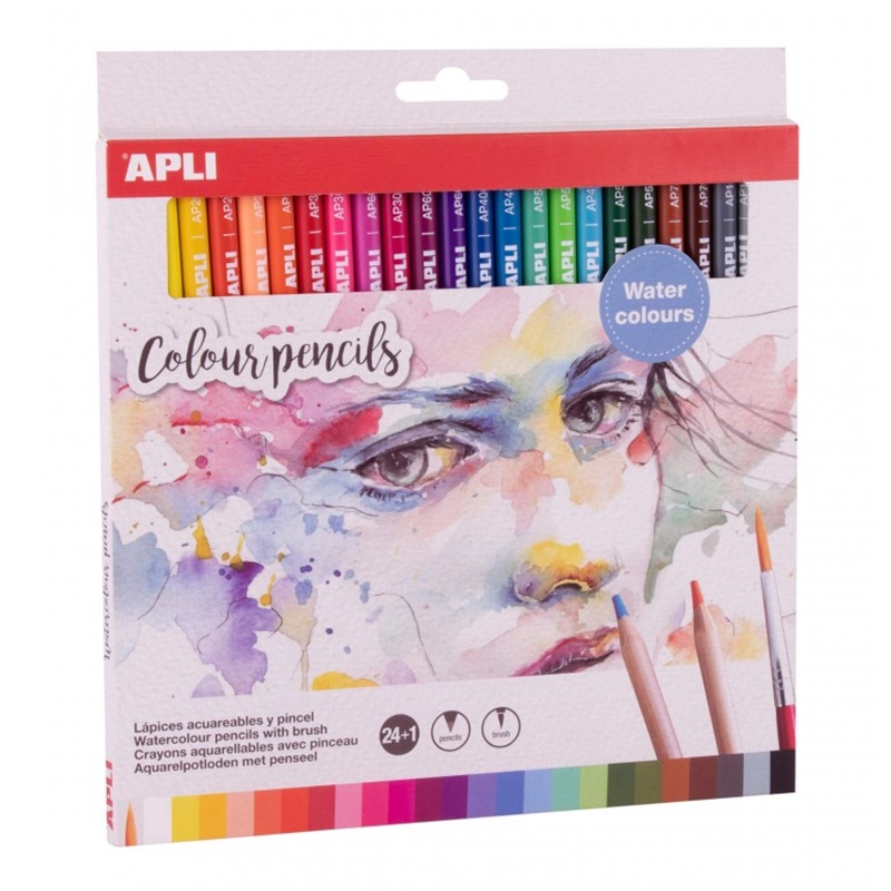 APLI akvarelové pastelky trojhranné, 24ks + štětec