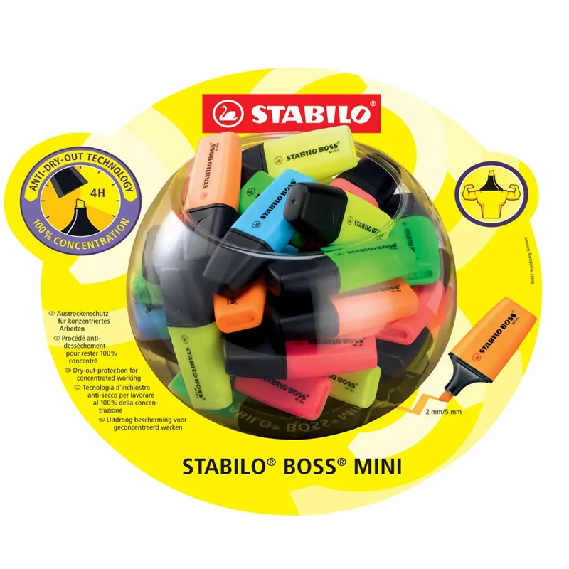 Zvýrazňovač STABILO BOSS MINI, 50ks ve stojánku