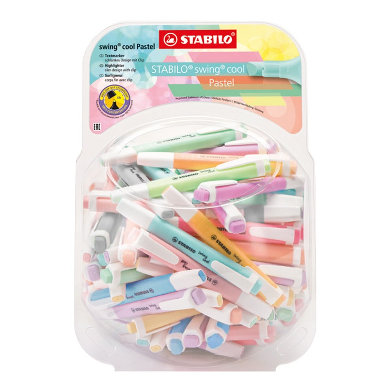 Zvýrazňovač STABILO swing cool Pastel, 100ks ve stojánku