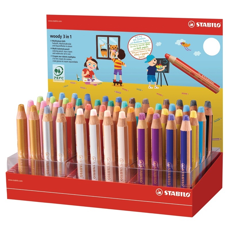 Multifunkční pastelky STABILO woody 3v1, 48ks ve stojánku