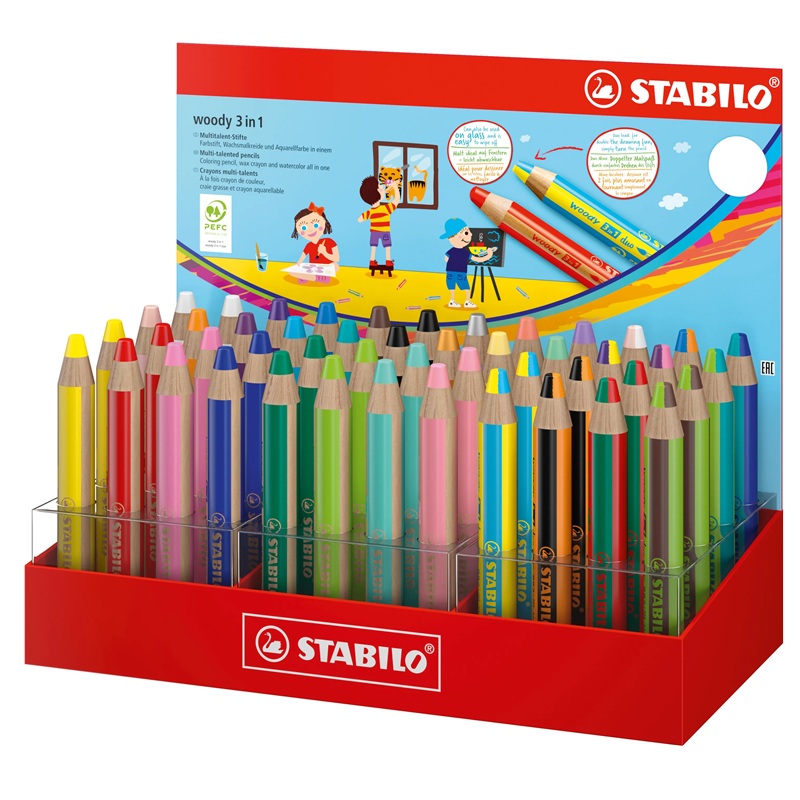 Multifunkční pastelky STABILO woody 3v1 duo, 48ks ve stojánku