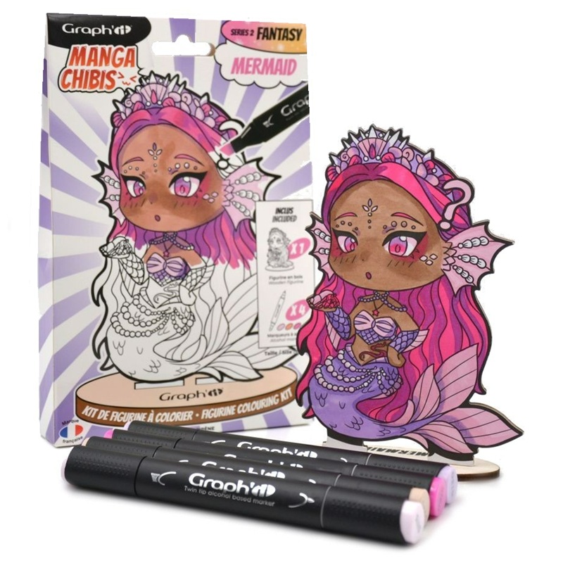 Dřevěná figurka GRAPH'IT k vymalování + 4 fixy, MANGA MERMAID