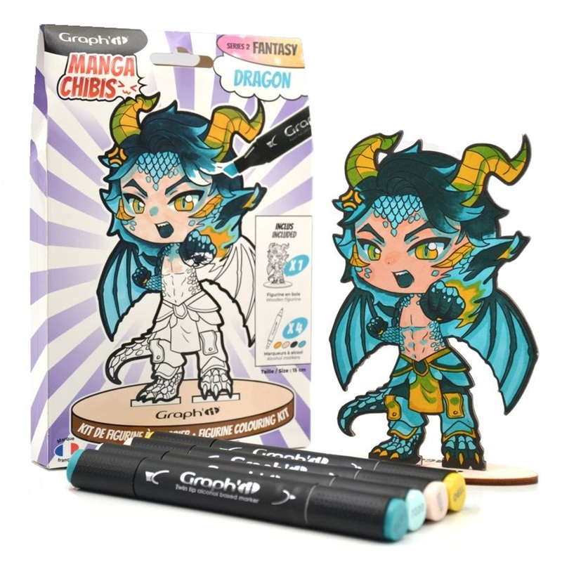 Dřevěná figurka GRAPH'IT k vymalování + 4 fixy, MANGA DRAGON
