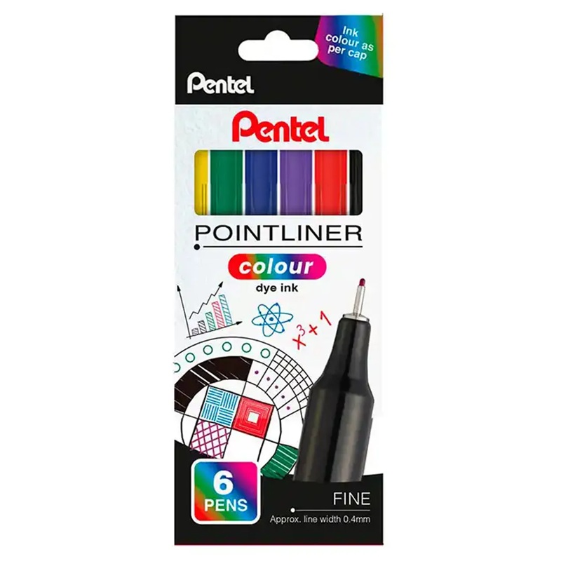 Linery PENTEL akvarelové 0,4 mm, 6 ks