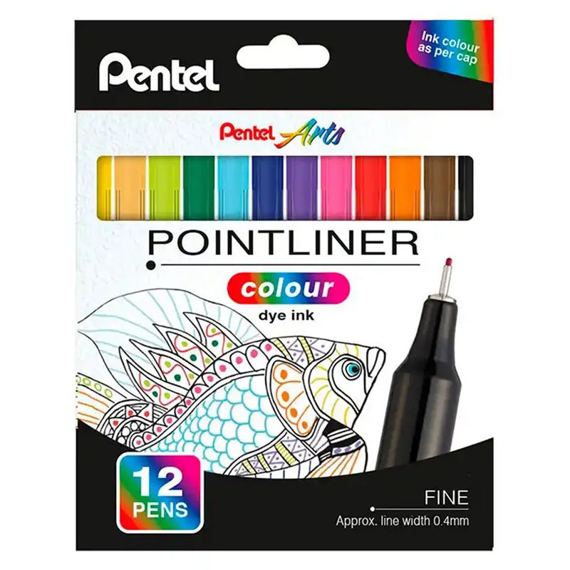 PENTEL akvarelový Pointliner 0,4mm sada 12ks