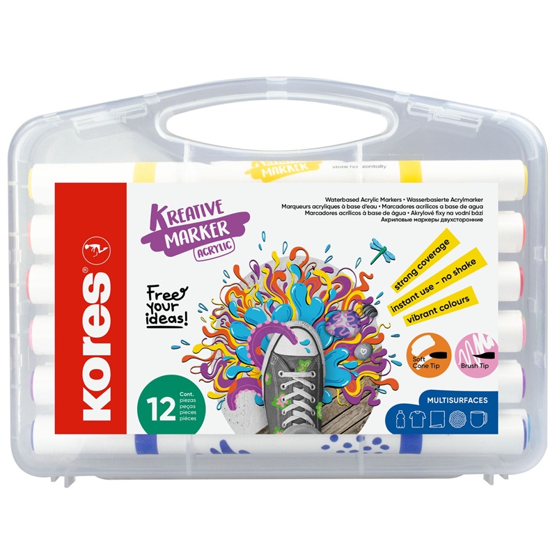 KORES akrylové fixy Kreative, 12ks v plastovém kufříku