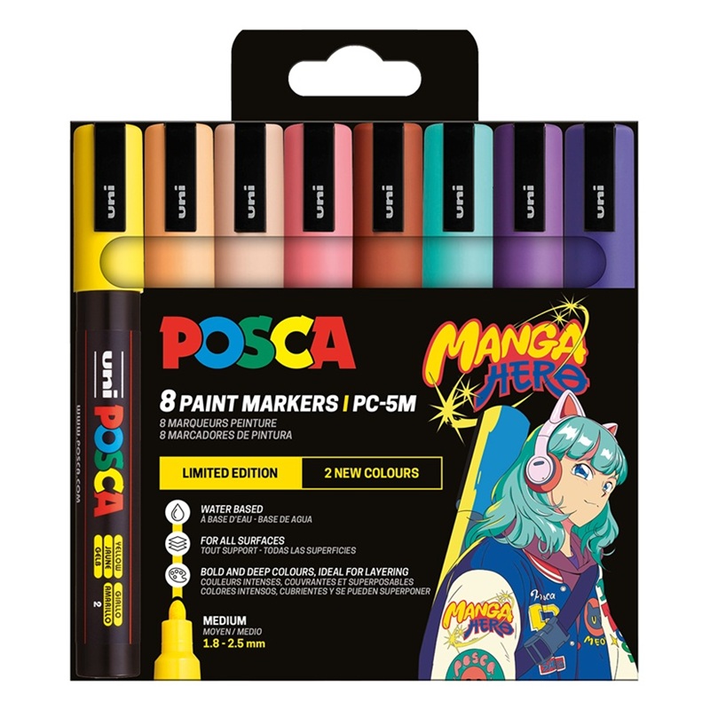 Akrylové fixy UNI POSCA 5M, 8ks Manga Hero