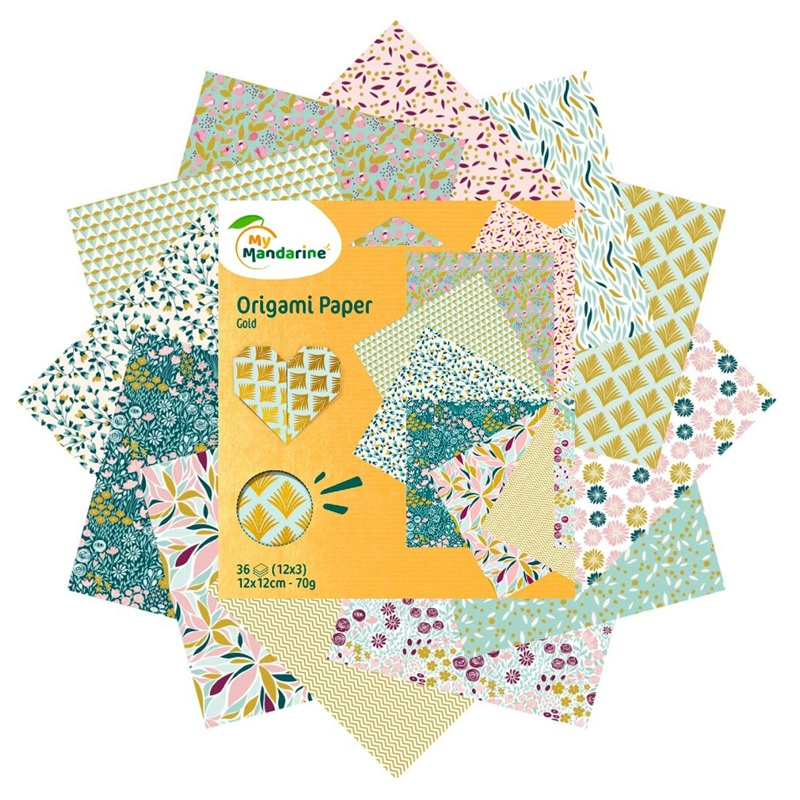 Barevné papíry AVENUE MANDARINE Origami Gold, 12x12cm, 70g, 36 listů
