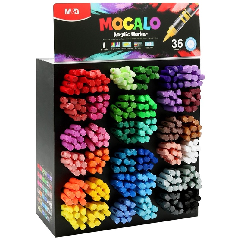 Akrylové fixy M&G Mocalo štětcové, 324ks ve stojánku