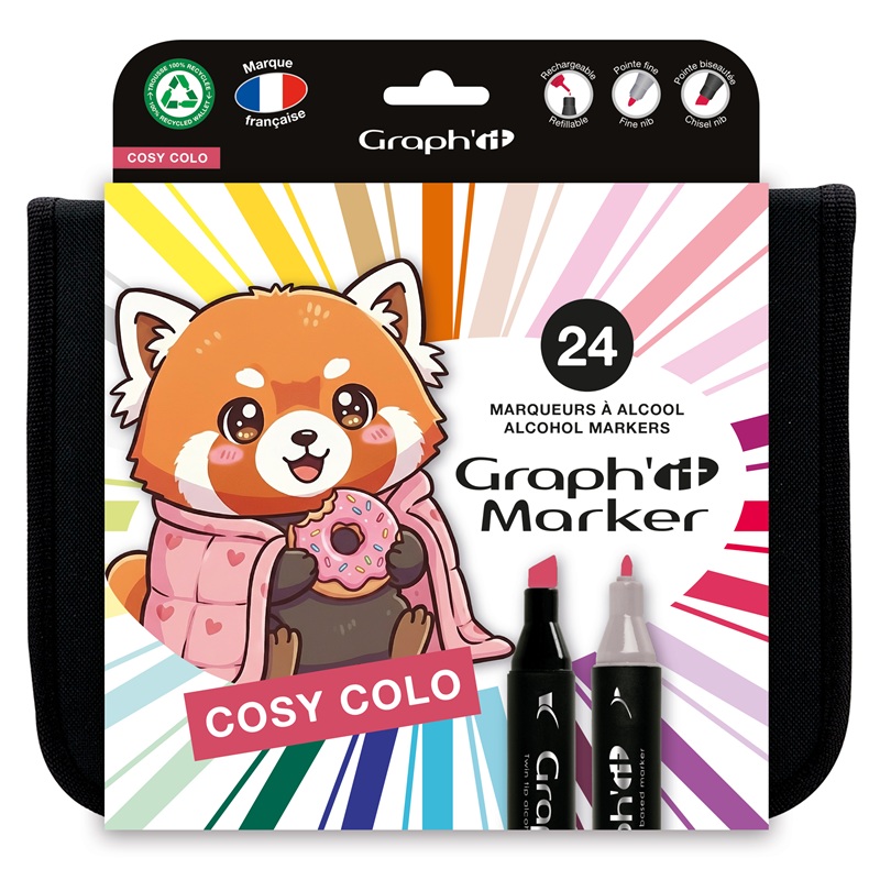 Lihové fixy GRAPH'IT oboustranné Fine & Chisel, 24ks Cosy Time v penále