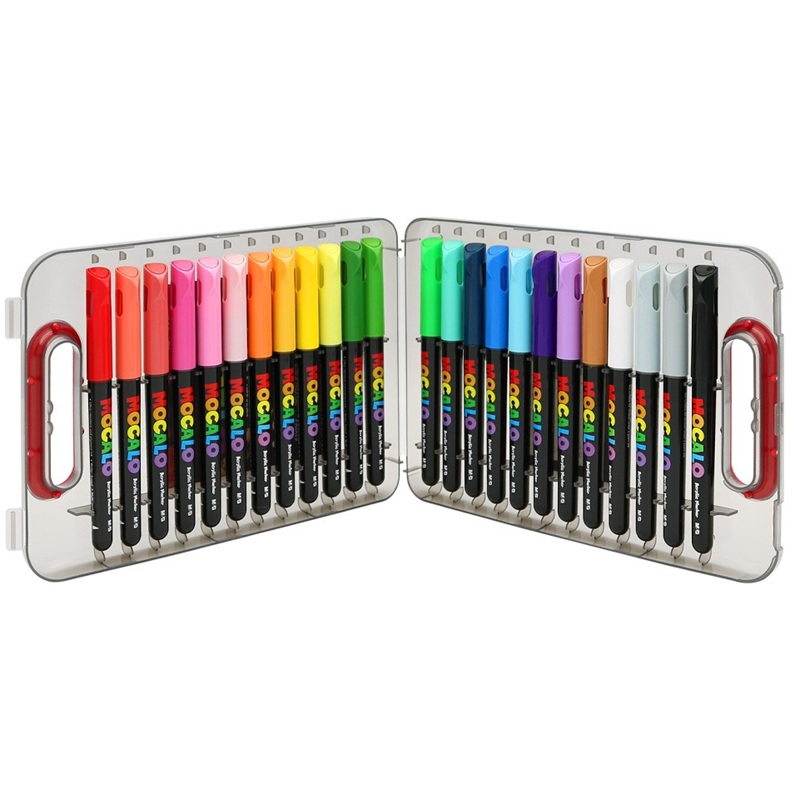 Akrylové fixy M&G Mocalo štětcové, 24ks v plastovém kufříku