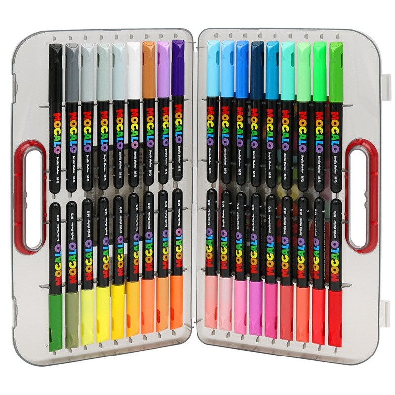 Akrylové fixy M&G Mocalo štětcové, 36ks v plastovém kufříku