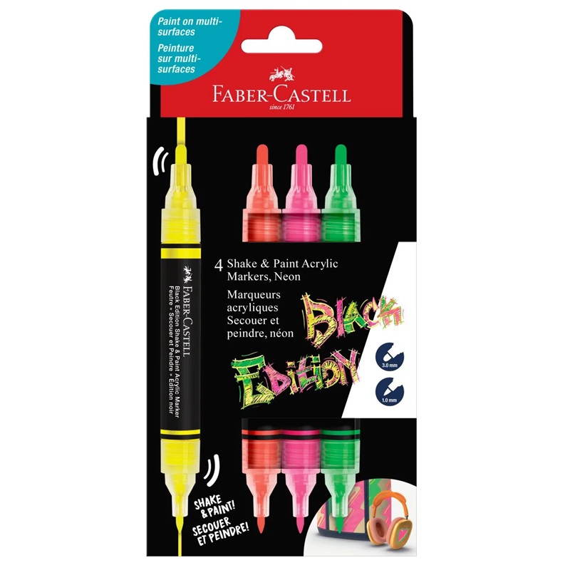 FABER-CASTELL akrylové Shake & Paint, 4ks neonové