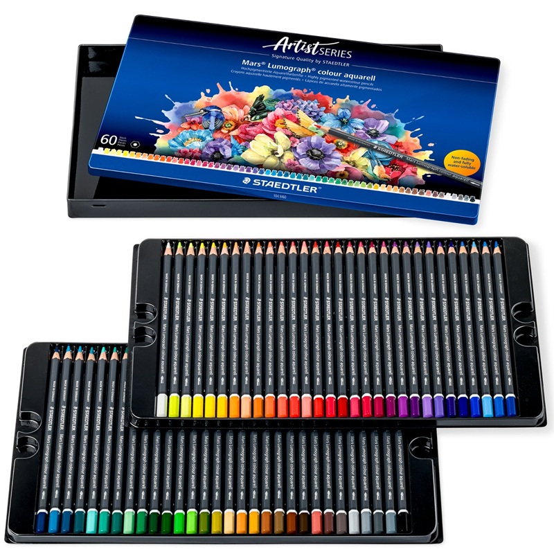 Pastelky akvarelové STAEDTLER Mars Lumograph, 60ks v kovové krabičce