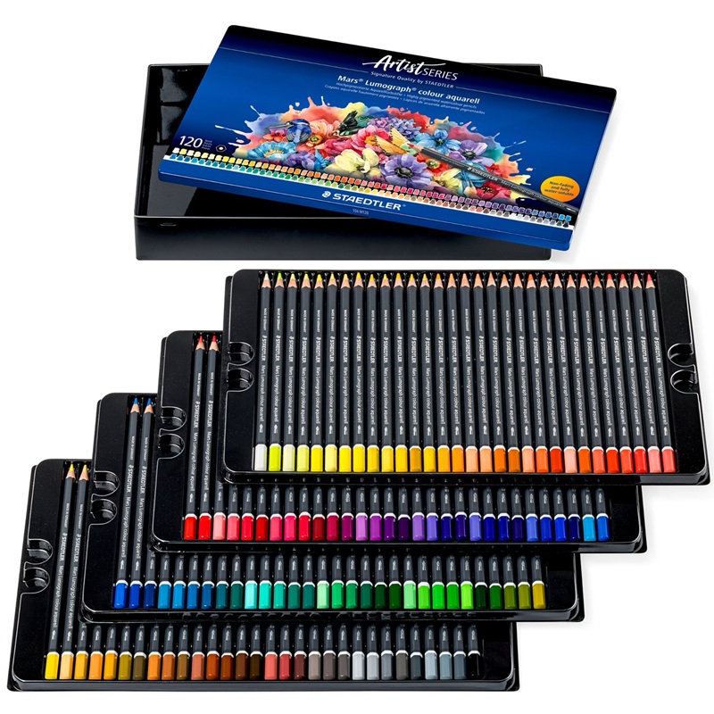 Pastelky akvarelové STAEDTLER Mars Lumograph, 120ks v kovové krabičce