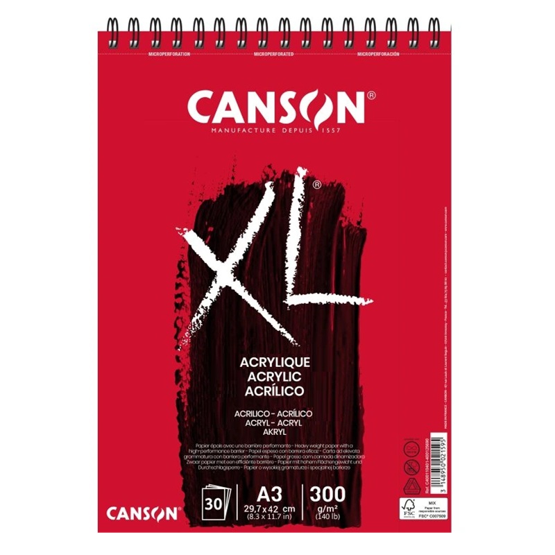 Skicář CANSON XL Acrylic A3, 30 listů 300g