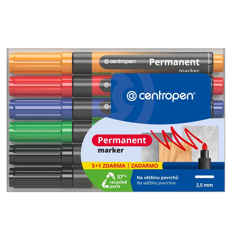 Permanentní popisovač CENTROPEN 8566/6, kulatý 5ks + 1ks ZDARMA