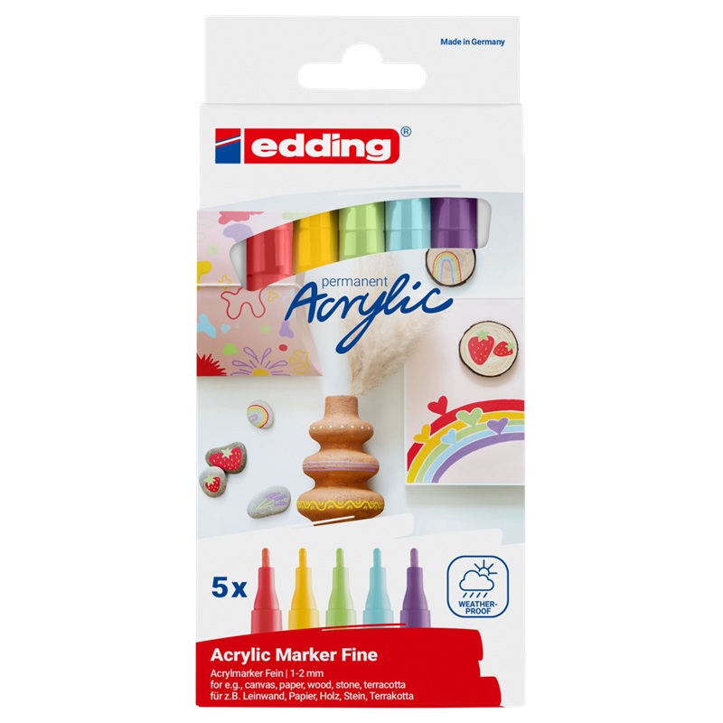 Akrylové fixy EDDING 5300 F, 5 ks Rainbow