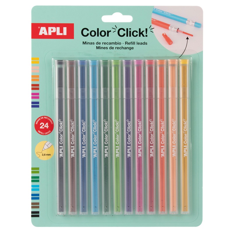 Náhradní tuhy do mechanické pastelky APLI Color Click, 24 ks