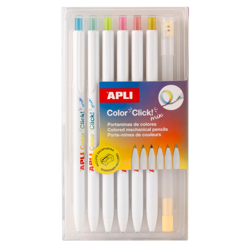 Vícebarevné mechanické pastelky APLI Color Click, 6 ks + ořezávátko