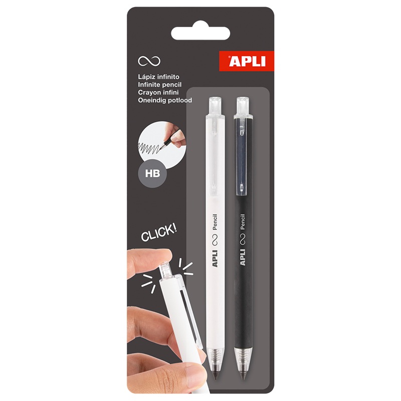 Nekonečné grafitové tužky APLI Click HB, 2 ks černá a bílá