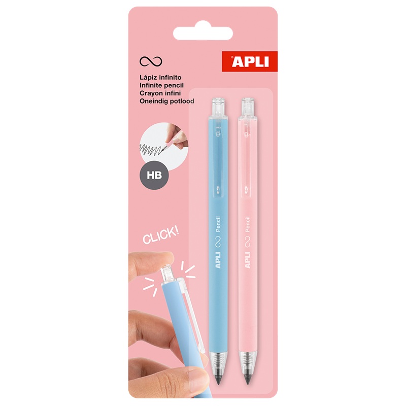 Nekonečné grafitové tužky APLI Click HB, 2 ks růžová a modrá