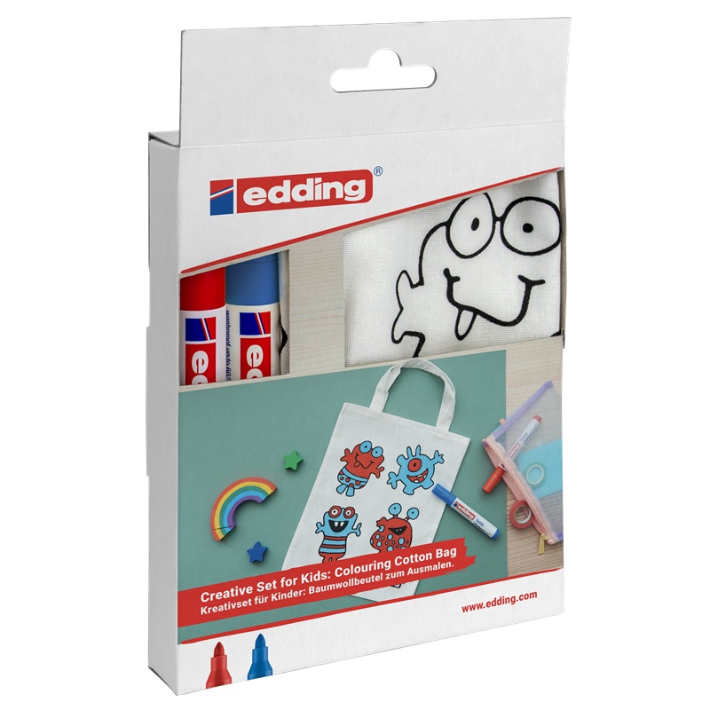 Fixy na textil EDDING 4500, 2 ks modrá a červená + taška k pokreslení